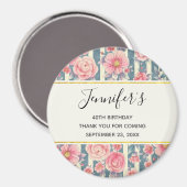 Roze Waterverf bloemen op stripes van afgelopen da Magneet (Voorkant / Achterkant)