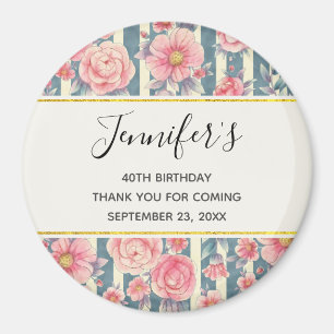 Roze Waterverf bloemen op stripes van afgelopen da Magneet