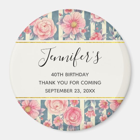 Roze Waterverf bloemen op stripes van afgelopen da Magneet (Voorkant)