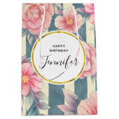 Roze Waterverf bloemen op stripes van afgelopen da Medium Cadeauzakje (Voorkant)