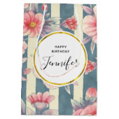 Roze Waterverf bloemen op stripes van afgelopen da Medium Cadeauzakje (Achterkant)