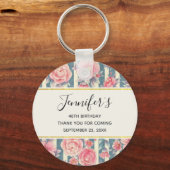 Roze Waterverf bloemen op stripes van afgelopen da Sleutelhanger (Voorkant)