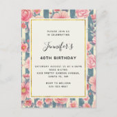 Roze Waterverf bloemen op stripes van afgelopen da Uitnodiging Briefkaart (Voorkant)