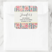 Roze Waterverf bloemen op stripes van afgelopen da Vierkante Sticker (Tas)