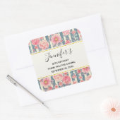 Roze Waterverf bloemen op stripes van afgelopen da Vierkante Sticker (Envelop)