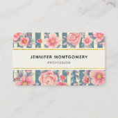 Roze Waterverf Bloemen op Stripes Visitekaartje (Voorkant)