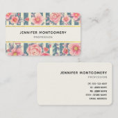 Roze Waterverf Bloemen op Stripes Visitekaartje (Voorkant / Achterkant)