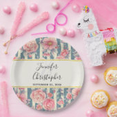 Roze Waterverf bloemen op stripes Weddenschap P Papieren Bordje (Feest)