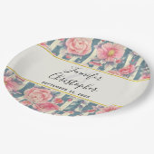 Roze Waterverf bloemen op stripes Weddenschap P Papieren Bordje (Gekanteld)