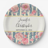 Roze Waterverf bloemen op stripes Weddenschap P Papieren Bordje (Voorkant)