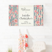 Roze Waterverf bloemen op Stripes Weddenschap Welk Spandoek (Insitu)