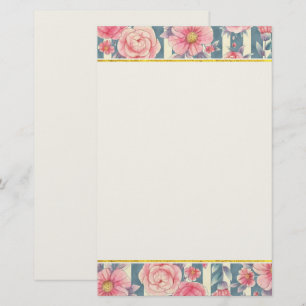 Roze Waterverf bloemen op strips Briefpapier