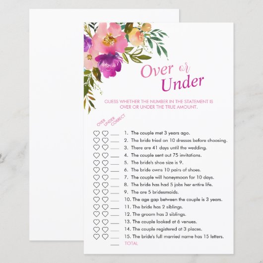 Roze Waterverf Bloemen over of onder douche spel (Voorkant / Achterkant)