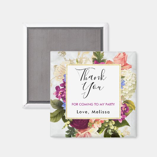  roze Waterverf bloemen Partij Dank u Magneet (Voorkant / Achterkant)