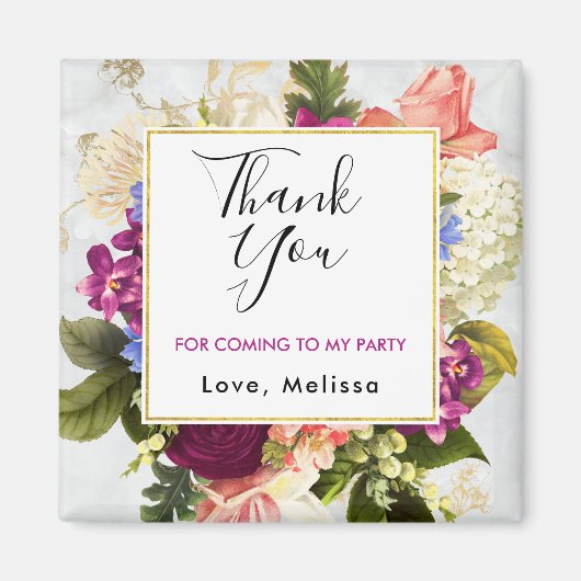  roze Waterverf bloemen Partij Dank u Magneet (Voorkant)