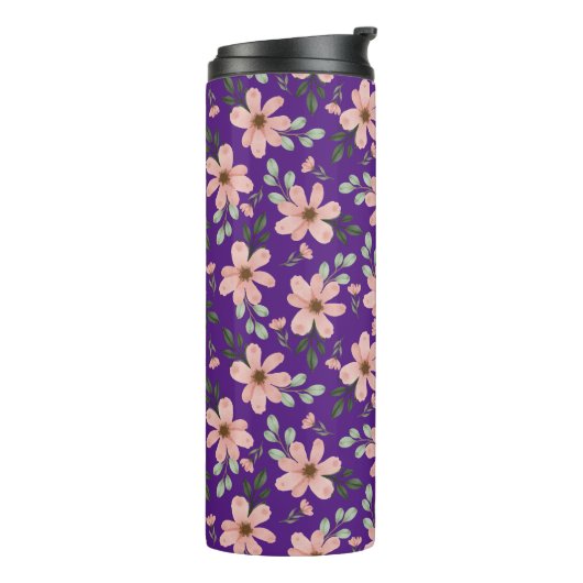 roze waterverf bloemen patroon thermosbeker (Gedraaid links)