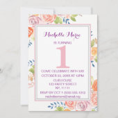 Roze Waterverf Bloemen Plaid Eerste Verjaardag Kaart (Voorkant)