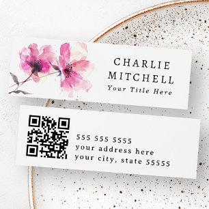 Roze waterverf bloemen QR code sierlijke bloemen Mini Visitekaartjes