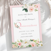 Roze Waterverf Bloemen Quinceañera Save the Date