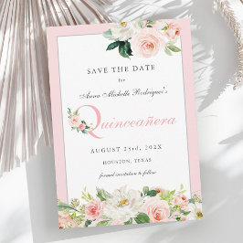 Roze Waterverf Bloemen Quinceañera Save the Date