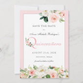 Roze Waterverf Bloemen Quinceañera Save the Date (Voorkant)