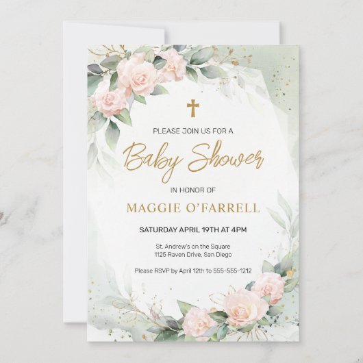 Roze Waterverf Bloemen Religieus Baby shower Kaart (Voorkant)