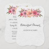 Roze Waterverf Bloemen repetitie Diner Party Kaart (Voorkant / Achterkant)