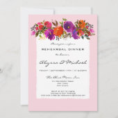 Roze Waterverf Bloemen Repetitie Diner Uitnodiging (Voorkant)