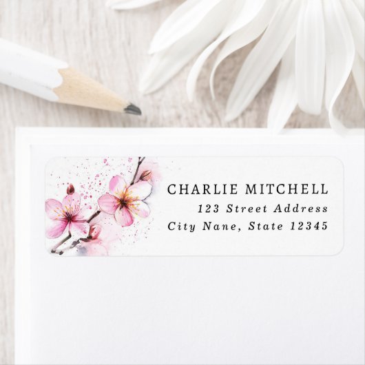 Roze waterverf bloemen retouradres etiket (Insitu)