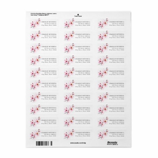 Roze waterverf bloemen retouradres etiket (Full Sheet)
