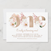 Roze Waterverf bloemen Roos Gold First Birthday Kaart (Voorkant)