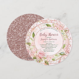 Roze Waterverf Bloemen Roos Goud Baby shower Kaart