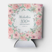 Roze Waterverf Bloemen Rozen 100e Verjaardag Naam Blikjeskoeler (Voorkant)