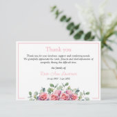 Roze waterverf bloemen rozen eucalyptus begrafenis bedankkaart (Staand voorkant)