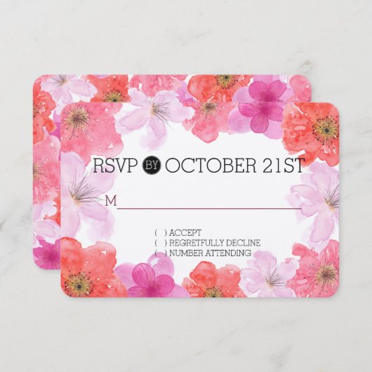  Roze Waterverf Bloemen RSVP (Voorkant / Achterkant)
