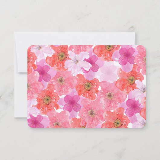 Roze Waterverf Bloemen RSVP Kaartje (Achterkant)