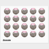 Roze Waterverf Bloemen Rustieke Houten Lichten Ronde Sticker (Vel)