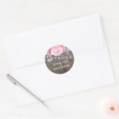 Roze Waterverf Bloemen Rustieke Houten Lichten Ronde Sticker (Envelop)
