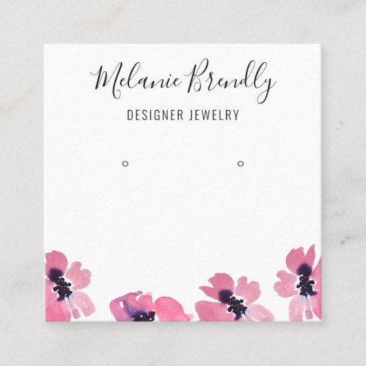 Roze Waterverf Bloemen Sieraden Oorbel Display Vierkante Visitekaartje (Voorkant)