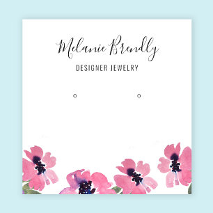 Roze Waterverf Bloemen Sieraden Oorbel Display Vierkante Visitekaartje