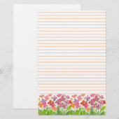 Roze Waterverf Bloemen Sinaasappel gevoerd Briefpapier (Voorkant / Achterkant)