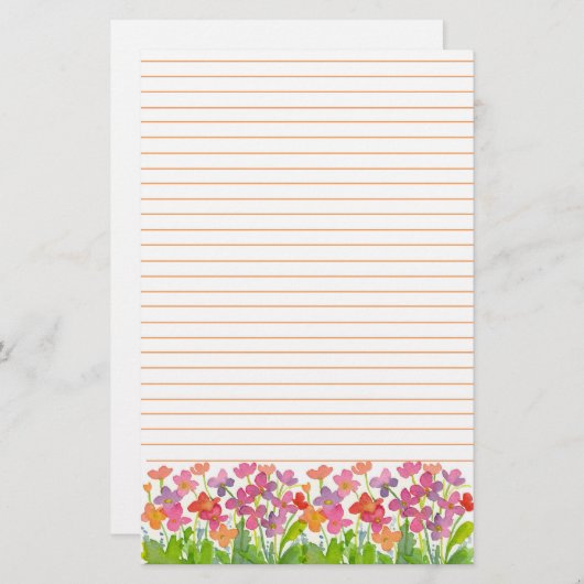 Roze Waterverf Bloemen Sinaasappel gevoerd Briefpapier (Voorkant / Achterkant)