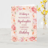 Roze Waterverf Bloemen Stiefdochter Verjaardag Kaart (Gele Bloem)