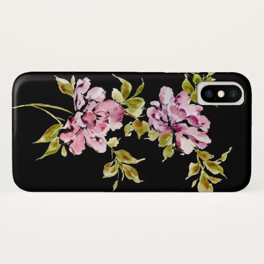 Roze waterverf bloemen, stijlvol zwart Case-Mate iPhone case (Achterkant (horizontaal))