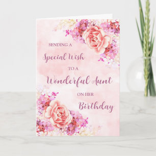Roze Waterverf Bloemen Tante Verjaardag Kaart