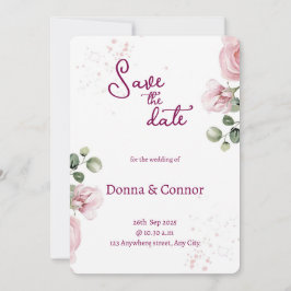 Roze Waterverf Bloemen Trouw Uitnodiging 