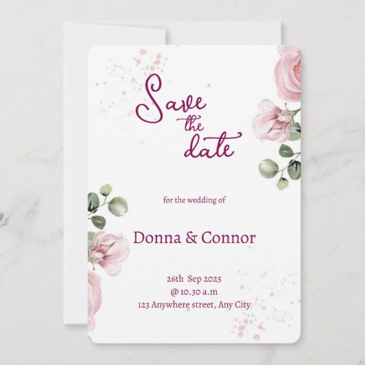 Roze Waterverf Bloemen Trouw Uitnodiging  (Voorkant)