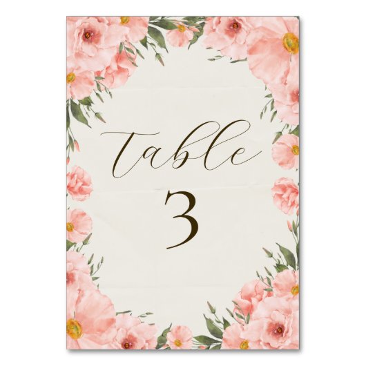 Roze Waterverf Bloemen Trouwtafel nummer Kaart (Voorkant)