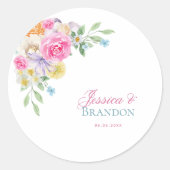 Roze Waterverf Bloemen Tuin Thee Party Bruiloft Ronde Sticker (Voorkant)