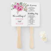 Roze waterverf bloemen typografie bruiloft program handwaaier (Voorkant en achterkant)